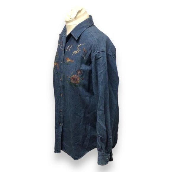 Bushwacker Vintage Women’s Long Sleeve Button Down Denim Embroidered Shirt - Picture 5 of 9